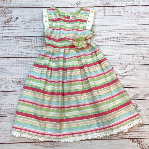 Girls Pretty in Pastels Floral Stripe Dress - Picture 1 of 7